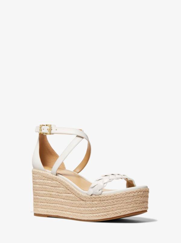 Damske Sandále Michael Kors Serena Leather Wedge Biele - Topanky Michael Kors Akcia | HEKRY-6237